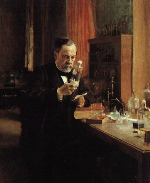 Louis Pasteur, upptäckte optisk isomeri och pasteurisering, bland annat. Målning av Edelfeldt 1885